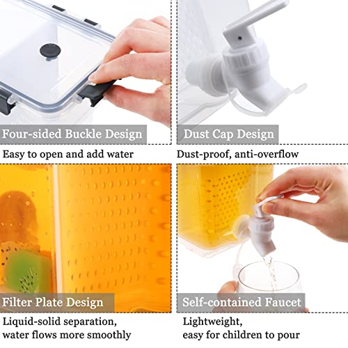 Breroa 3 Pieces 3.5 Liter Clear Beverage Dispenser with Spigot, Plastic Drink Dispenser for Fridge with Handle Clean Brus...