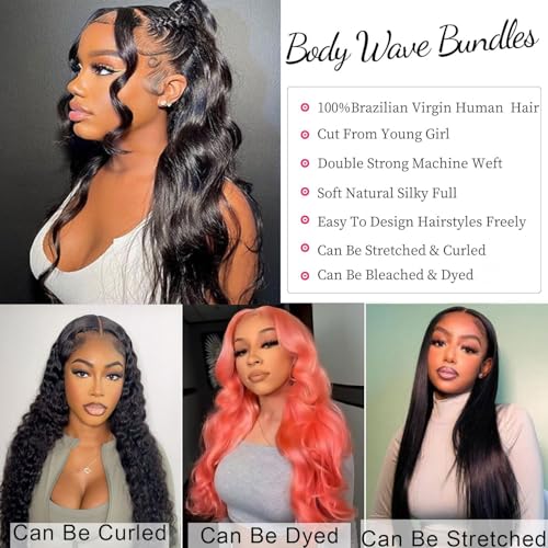 12A Human Hair Bundles 20 22 24 26 Inch Body Wave Human Hair 100% Unprocessed Brazilian Virgin Weave 4 Bundles Real Natural Black Wavy Human Hair Extensions for Women