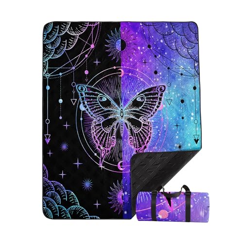 Smell Sunshine Outdoor Picnic Blanket Portable Ultrasonic Waterproof Picnic Mat Symmetrical Butterfly Printed Camping Beac...