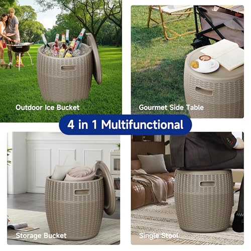 ROJIK Resin Ice Bucket with 36L Capacity, Rattan Design & Drain Plug – UV-Protected, Weatherproof Outdoor Cooler for Parti...