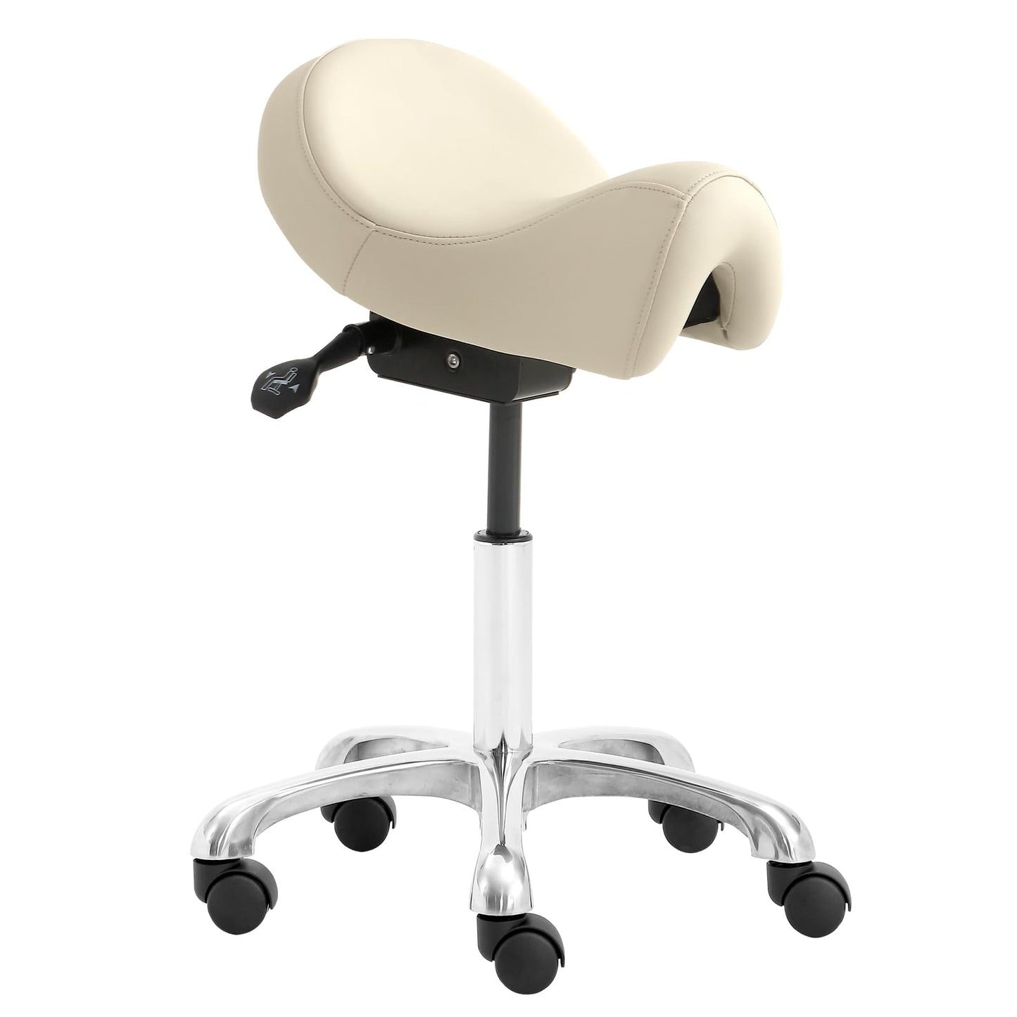 Eognyzie Saddle Stool with Wheels, Height Adjustable Ergonomic Rolling Saddle Chair for Salon Tattoo Shop Spa Home Dentist Clinic, Beige Saddle Stool