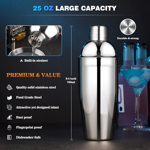 Cocktail Shaker Set Bartender Kit : 15-Piece Stainless Steel Bartender Kit with Acrylic Stand Bars Set with All Practical ...