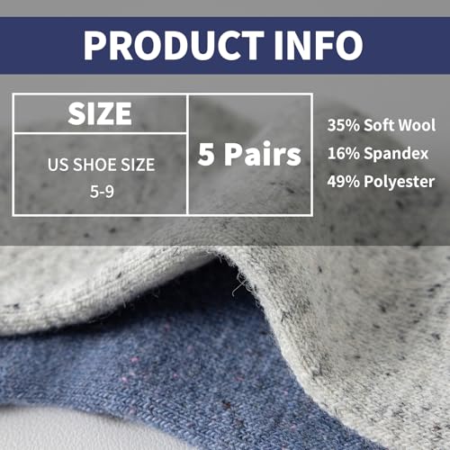 Nimalpal Wool Socks for Women - 5 Pairs Crew Warm Socks for Women Classic Women's Winter Soft Crew Sock Ladies Gifts