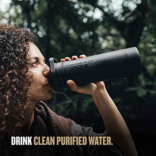 GRAYL UltraPress 16.9 oz Water Purifier & Filter Bottle for Hiking, Backpacking, Survival, Travel (Covert Black)
