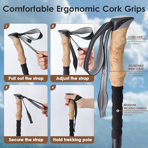 Hiking Poles Collapsible Trekking Poles, Lightweight Folding Walking Stick for Travel with EVA Handle, Walking Stick for W...
