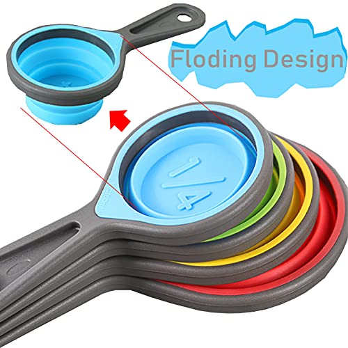 Collapsible Silicone Soft Measuring Cups and Measuring Spoons,8 pieces Portable Food Grade Silicone Measurement Cup for Li...