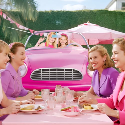 Pink Car Girls Birthday Decorations Pink Car Shaped Backdrop for Doll Girl Princess Let's Go Party Photo Booth Props Bache...