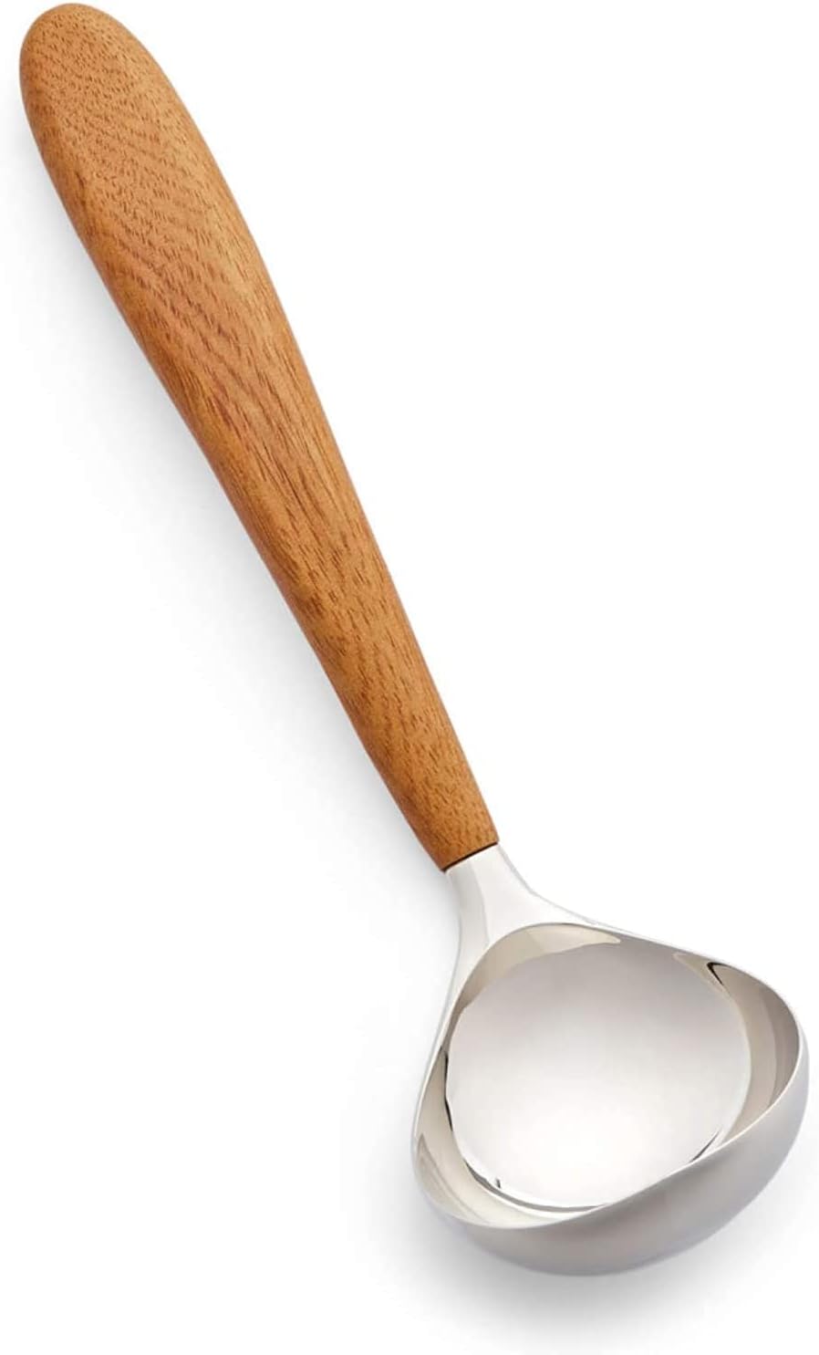 nambe Curvo Kitchen Ladle | 12.5 Inch Ladle for Serving Soups, Stews, and Sauces | Made of Stainless Steel and Acacia Wood | Designed by Steve Cozzolino