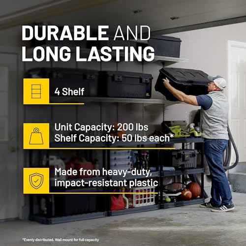 Plano 4-Shelf Plastic Storage Shelves, 48¡± x 23¡± x 14¡±, 200lb Capacity, Pantry, Office, Closet and Garage Shelves, Easy to Assemble, Durable Plastic Shelving Unit