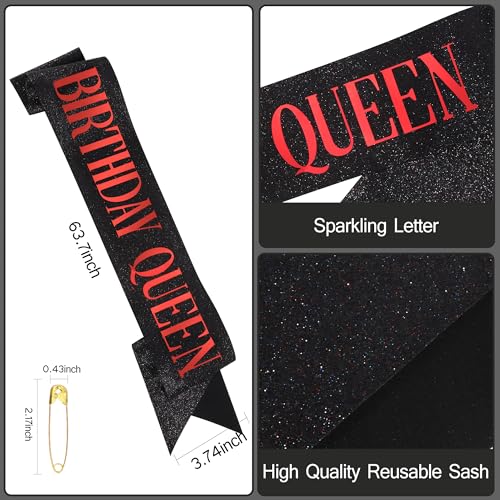 COCIDE Birthday Sash for Women Happy Birthday Crown Tiaras for Women Queen Princess Headband for Party Decoration Girl Bla...