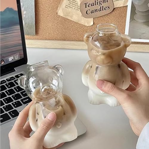 Bearista Glass Straw Cup Cute Bear with 2025 New Teddy Lid Kawaii Bears Shaped Cups for Coffee Smoothie Beer Cocktail Safe...