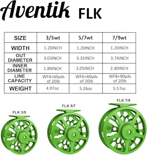 Aventik FLK Fly Fishing Reel Aluminum Trout 3/5, 5/7, 7/9wt Large Arbor Freshwater Fly Reel
