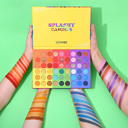 UCANBE 54 Colors Splashy Candies Eyeshadow Palette, Highly Pigmented Matte Shimmer Soft Creamy Glitter Rainbow Bright Powd...
