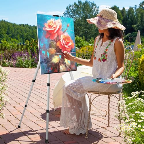 Art Easel Stand for Painting or Sign, Portable Adjustable 66 inches Display Tripod Artist Floor Aluminum Metal Easel with ...