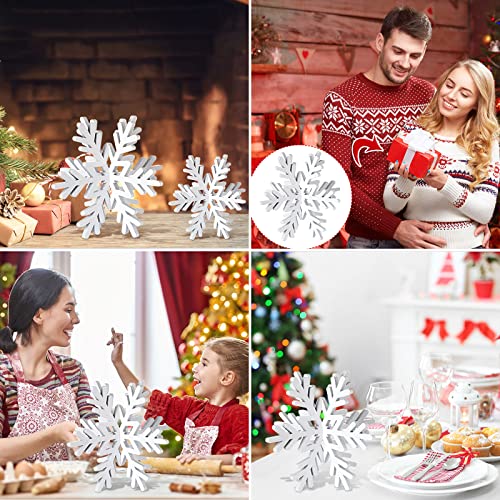 Bucherry 12 Pcs Wooden Snowflake Table Decor 3D Snowflake Tabletop Signs and Centerpiece for Christmas Xmas Winter Wonderl...