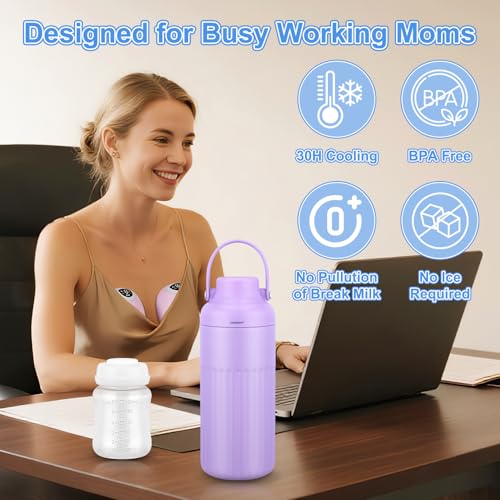 Compact Breast Milk Cooler Bottle, 12oz Portable Breastmilk Cooler with 2 Storage Bottles, 30H Cold Storage Breast Milk Ch...