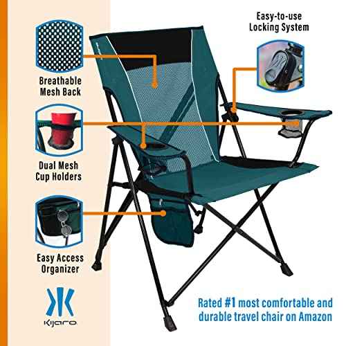 Kijaro Dual Lock Folding Camp Chair - Versatile Sports Chair With Locks Position for Outdoors - Cayman Blue Iguana