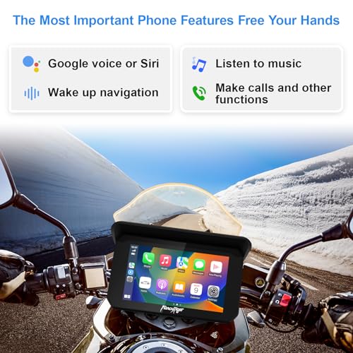 FancyTiger Motorcycle Carplay & Motorcycle Android Auto, 5 Inch IPS Motorbike GPS Touch Screen, Motorbike GPS Navigation S...