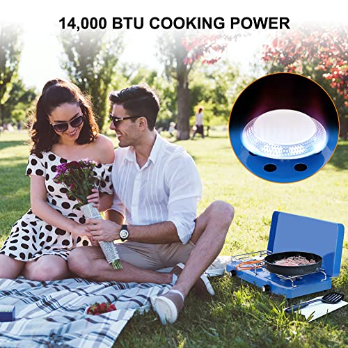 Camplux Propane Camping Stove 2 Burner, Portable Gas Stoves with Regulator for Outdoor Cooking Total Power at 14,000 BTU