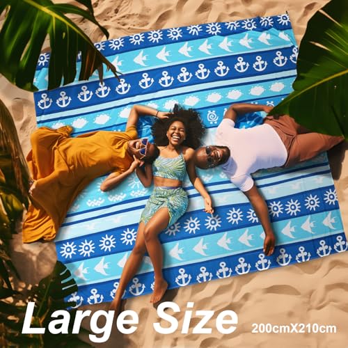 SKYREH Beach Blanket Waterproof Sandproof, 79" x 83" Extra Large Sand Free Quick Drying Beach Mat, Compact Outdoor Picnic ...