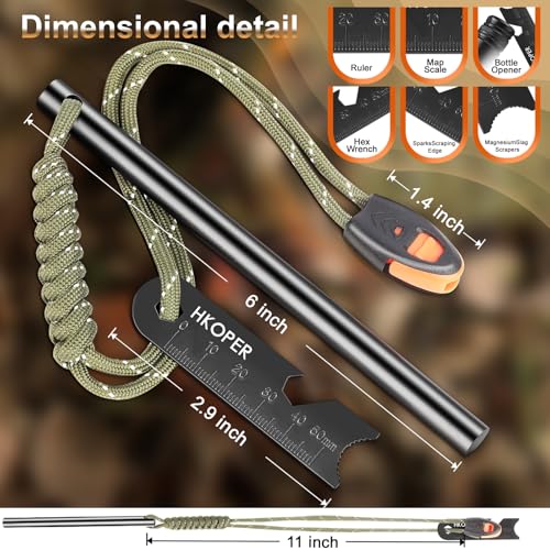Hkoper Ferro Rod Fire Starter, 6 Inch X 3/8 Inch Fire Starter Survival Tool, Flint and Steel for Camping and Hiking, Flint...