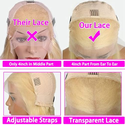 613 Lace Front Wig Human Hair 13x4 HD Transparent Straight Wigs Human Hair Blonde Lace Front Wigs Pre Plucked Glueless Wig Human Hair 180% Density Blonde Lace Frontal Wigs 22INCH