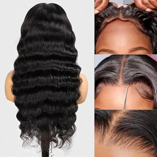 Glueless Wigs Human Hair Pre Plucked Pre Cut 30Inch Loose Deep Wave Wig 9x6 Closure Wigs Wear and Go Glueless Wig Human Hair 200% Density Loose Body Wave Black Wig for Women