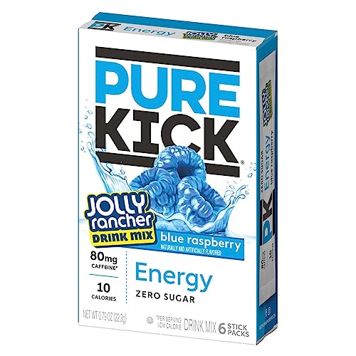 Pure Kick Singles To Go, Jolly Rancher Energy Drink Mix, Variety Pack, 3 Boxes Blue Raspberry 3 Boxes Green Apple (36 Sing...