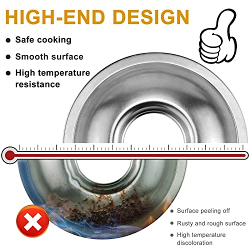 Burner Drip Pans 2 Large 8'' WB32X10013 & 2 Small 6'' WB32X10012 Chrome Drip Pan Set Fits for GE Hotpoint Electric Stove T...