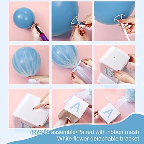 Wettarn 4 Set Blue Boy Baby Shower Table Centerpiece Decor 24'' Tulle Tutu Balloon with Letter Boxes Gender Reveal Centerp...