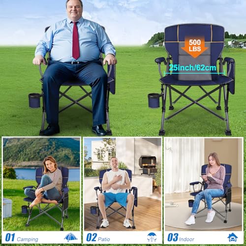 Jill Deaaa® Oversized Camping Chairs, Heavy Duty Support 450 LBS, Foldable Outdoor Chair with Padded Back & Arm, Folding L...