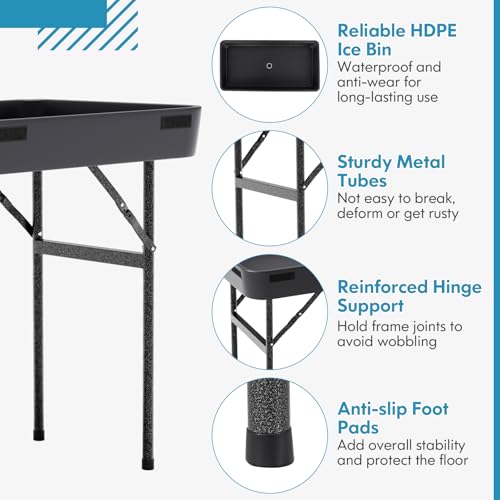 4 Foot Ice Cooler Table, Folding Buffet Cold Food Keeper w/Removable Matching Skirt & Drain Plug, Portable Patio Outdoor C...
