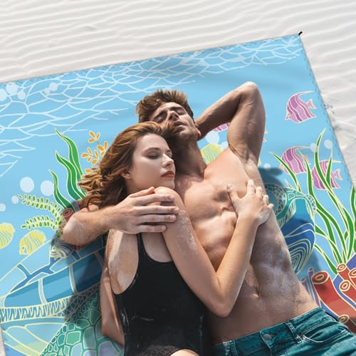 Beach Blanket Waterproof Sandproof Large Beach Mat 79" X 83" for 2-4 Adults Sand Free Mat Quick Drying,Lightweight & Durab...