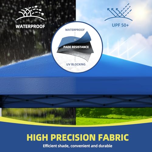 10x10 ft Pop Up Canopy Tent, Easy Up Instant Outdoor Canopy, Straight Legs, Wheeled Carry Bag - Blue