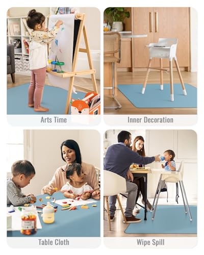Blissful Diary Baby Splat Mat for Under High Chair, 50.4 x 50.4 Inch Wipeable Splash Mat, Waterproof and Washable, Anti-Sl...