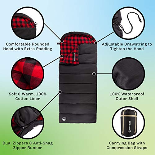 Sleeping Bag - Lightweight Envelope-Style 32F Rated Outdoor Sleeping Bag with Hood and Carry Case for Backpacking, Camping...