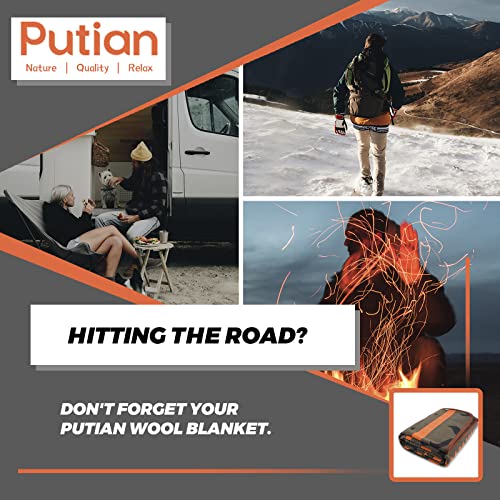 PuTian Merino Wool Blanket - Warm, Thick, Washable, 87" x 63" Large Throw for Outdoors, Camping,Couch, Bed, Travel - Super...