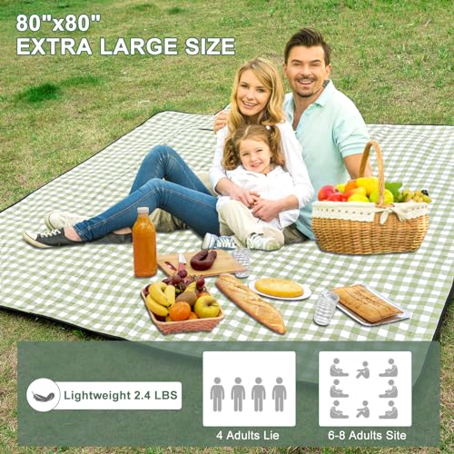 Picnic Blankets Outdoor Blanket, 80''x80'' Extra Large Beach Blanket Waterproof Sandproof Foldable & Machine Washable, Vin...