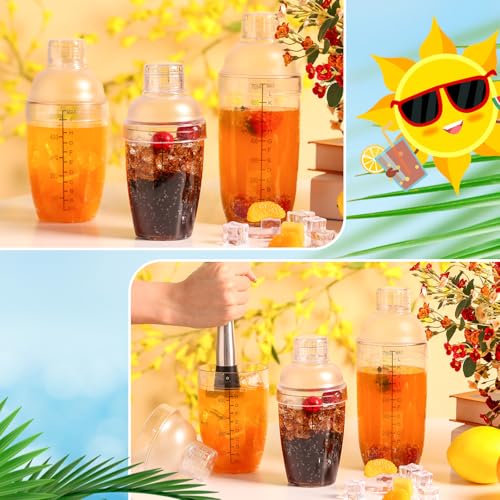 Lallisa 30 Pcs Plastic Cocktail Shaker Set 12 oz Drink Mixer Clear Shaker Cup with Measurements Scales and Strainer Plasti...