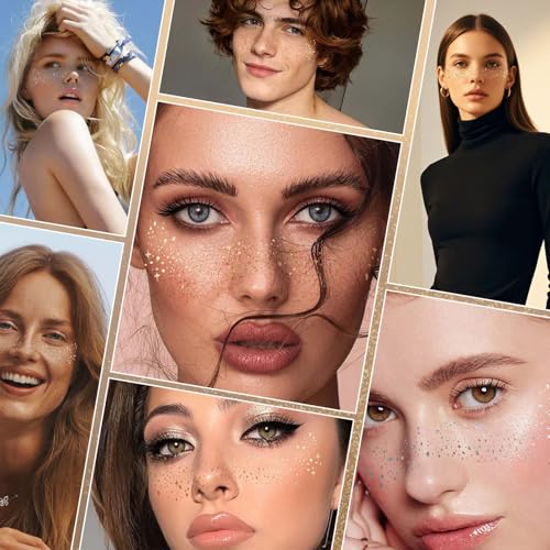 10 Pcs Glitter Freckles Face Tattoo, Face Glitter Makeup Patches, Waterproof Sparkle Freckles Tattoo Fairy Makeup Accessor...