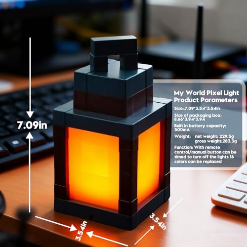 DBZ Pixelated Lantern Night Light, 16 Colors Rechargeable LED Light with Touch Switch & Remote Control, Retro Style Pixel ...