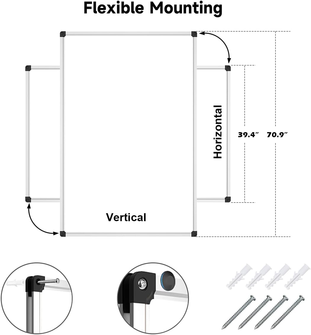XBoard Magnetic Whiteboard 72 x 40 Inch, Large Dry Erase White Board for Wall with Marker Tray 6' x 3' | Aluminum Frame Message Presentation Board