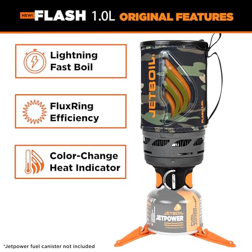 Jetboil Flash 1.0L Portable Fast Boil Stove for Camping and Backpacking with 1-Step Auto Ignition, New for 2025, Propane/I...