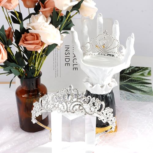 Exacoo 2 Pack Rhinestone Tiaras and Crowns for Women Girls Heart Shaped Crystal Tiara Headband Elegant Princess Silver Cro...
