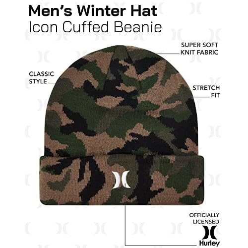 Hurley Men's Winter Hat - Icon Knit Cuffed Beanie for Men - Skull Caps for Men