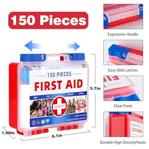 TLIEAO Mini First Aid Kit - 150 Pieces Emergency Medical Kit for Home, Car, Travel, Camping, Truck, Hiking, Sports, Offic...