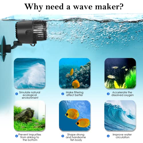 AQQA Aquarium Wave Maker,3W/5W/10W/15W Suction Cup Fish Tank Single Powerhead Pump，110V/60Hz Ultra Quiet Submersible Circu...