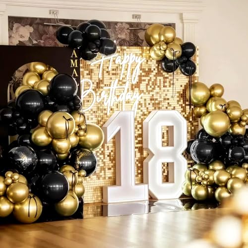 Black and Gold Balloons, 70pcs 12inch Metallic Gold and Black Balloons for Graduation Anniversary Birthday Party Decoration