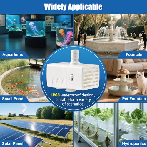 Novique 200L/H Submersible Water Pump Ultra Silent USB Small Fountain Pump with 2 Nozzles for Aquarium Fish Tank Fountain ...