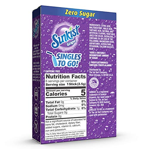 Sunkist Soda Singles To Go Drink Mix, Grape, 12 Boxes with 6 Packets Each - 72 Total Servings, Non-Carbonated and Sugar-Free